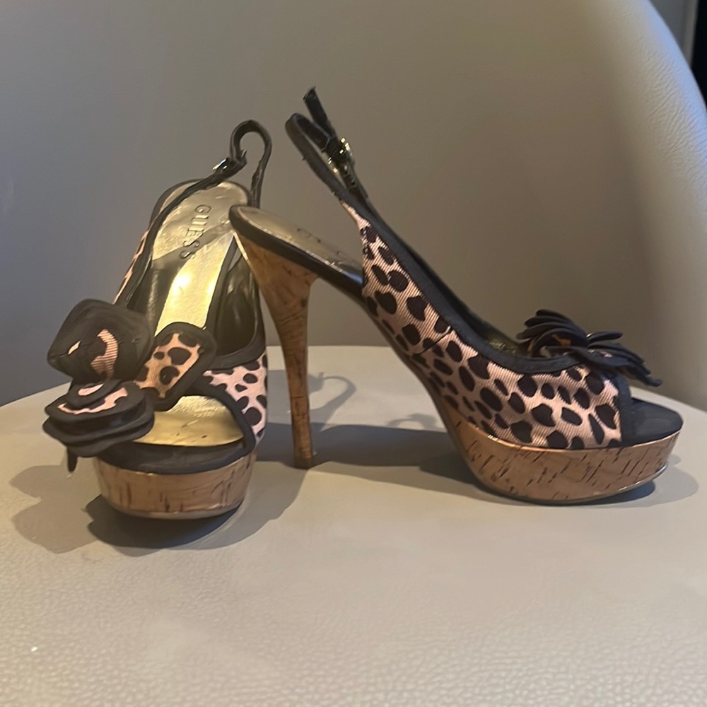 Guess Leopard Print slip On Heels With Decorative Bow